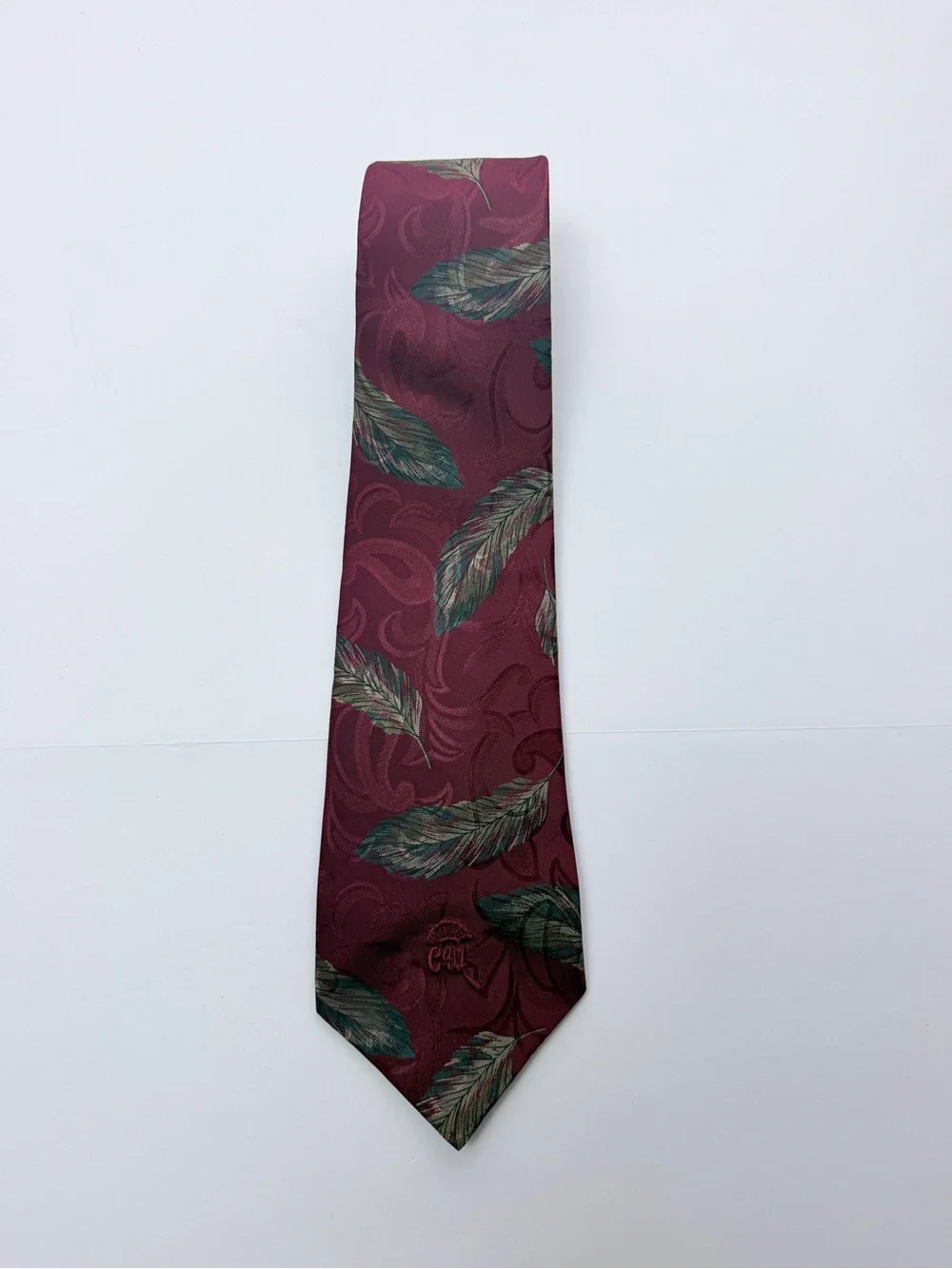 Countess Mara Men’s Silk Tie Burgundy Floral Leaf Jacquard Necktie 58” Classic